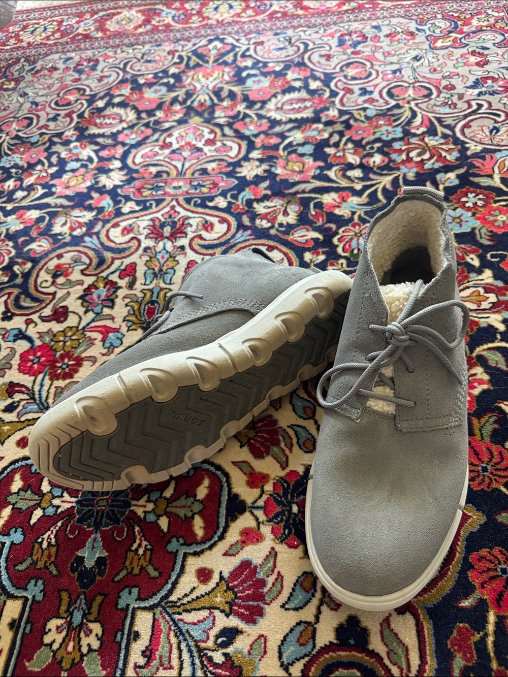 Sorel Gray and Off-White Sherpa-Lined Bootie